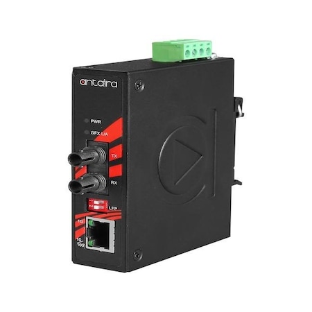 Antaira Compact Industrial Gigabit Ethernet Media Converter, with 10/100/1000TX to ST SM IMC-C1000-ST-S1-T